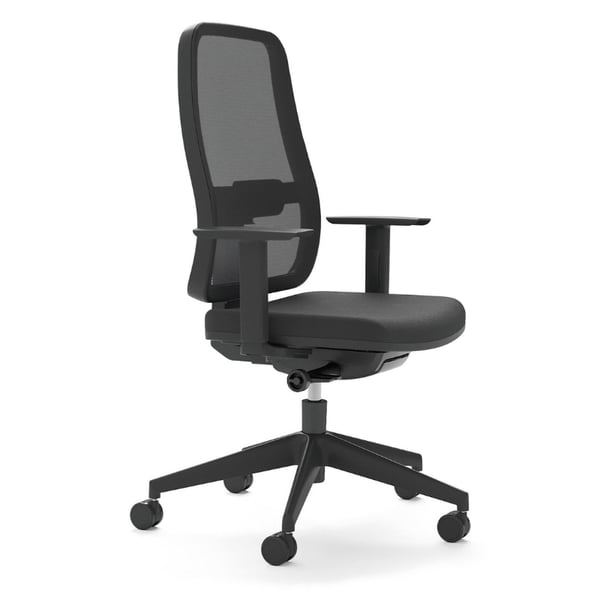 Cadeira giratória BLAZE negra com apoyabrazos e respaldo em malha